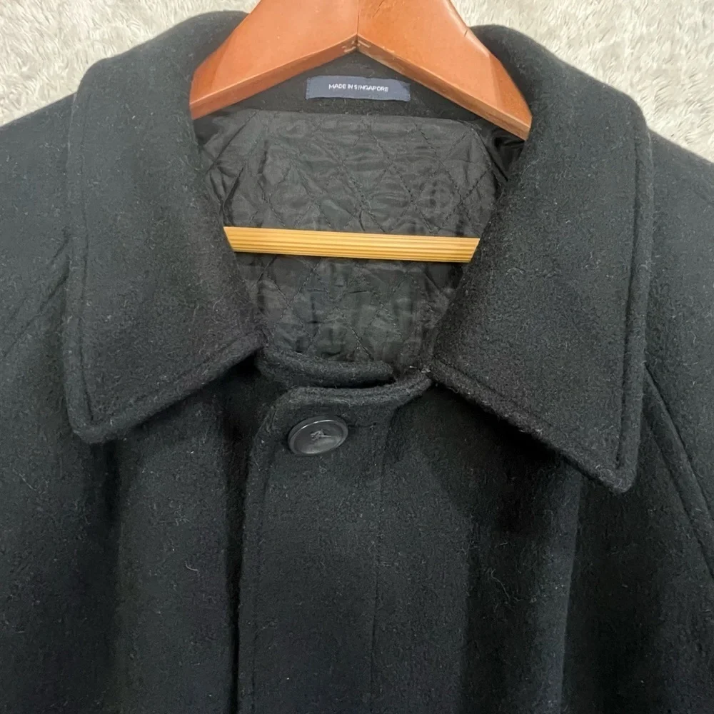 Nautica Men's Black Wool Cashmere Long Dress Coat Sz 46R Sport Classic Career